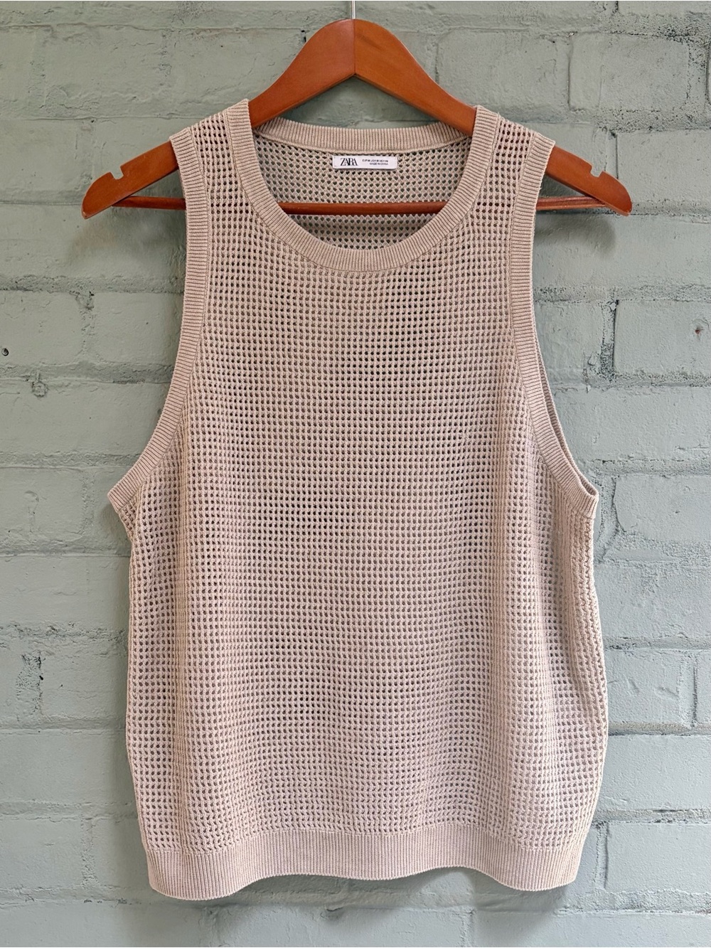 Zara Beige Open-Knit Tank Top